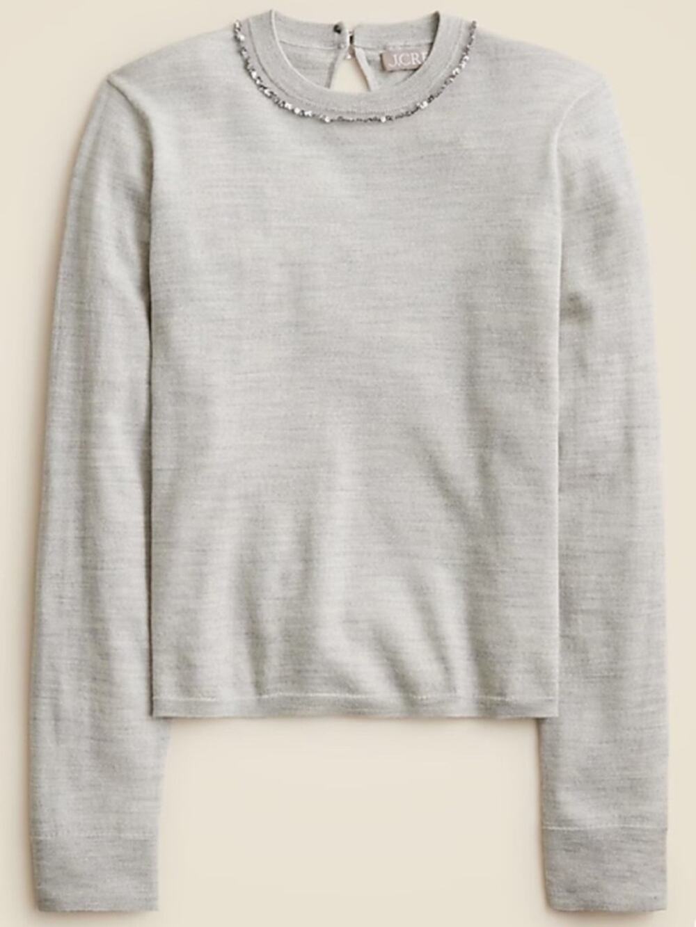 NWT J. Crew Carolyn SEQUIN embellished fitted sweater in grey merino wool sz XS